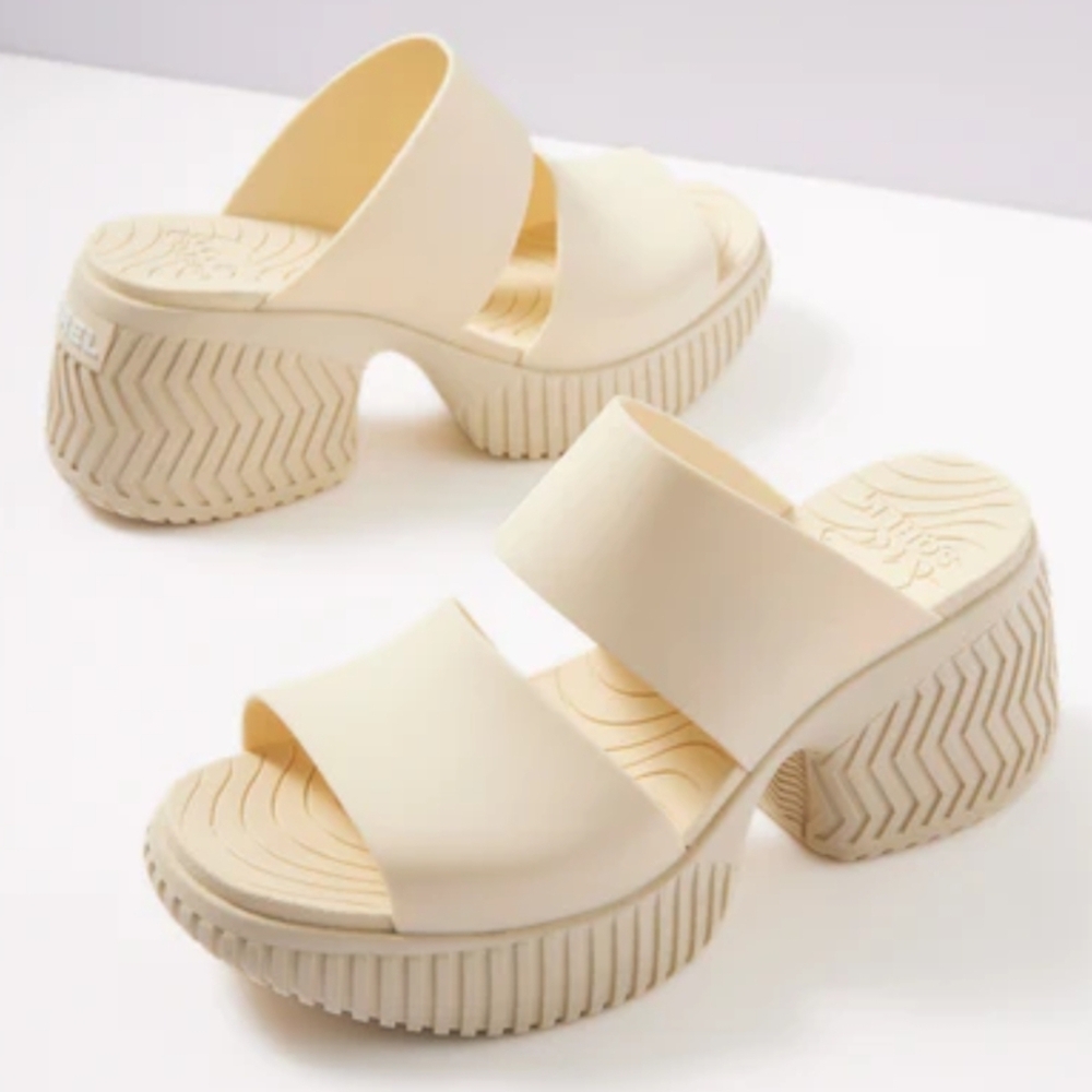 Sorel Heel Platform Rubber Strap Sandal Light Yellow Butter Lemon Vanilla Cream